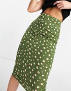 Asos Design Midi Pencil Skirt In Khaki Animal Print-multi