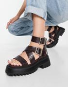 Asos Design Footprint Premium Leather Chunky Sandals In Burgundy-red