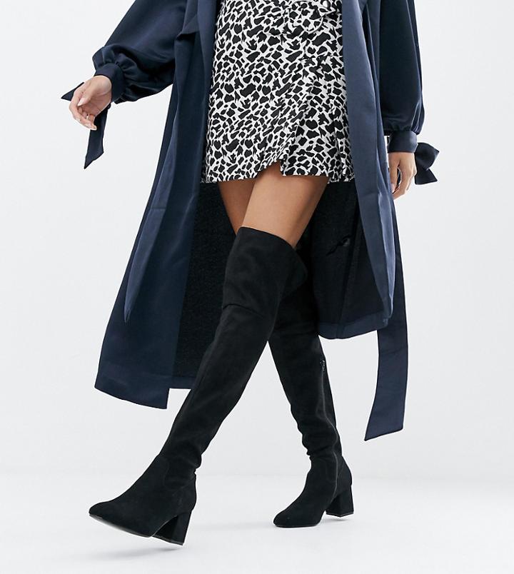 Boohoo Exclusive Block Heel Over The Knee Boots In Black - Black