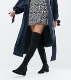 Boohoo Exclusive Block Heel Over The Knee Boots In Black - Black