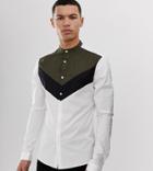 Asos Design Tall Skinny Fit Grandad Collar Shirt In Cut & Sew - Multi
