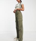 Stradivarius Str Petite Straight Leg Cargo Pants In Khaki-green