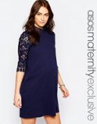 Asos Maternity Shift Dress With Lace Sleeve - Blue