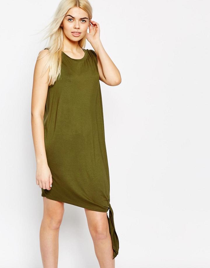 Monki Sleeveless Knotted Midi Dress - Khaki