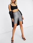 Club L London Sequin Body-conscious Shorts In Gunmetal-grey