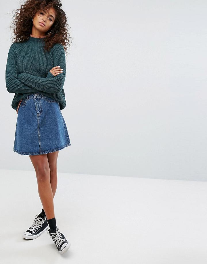 Noisy May Button Down Denim Skirt - Blue