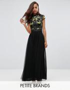 Frock And Frill Petite Embellished Top Maxi Dress With Mandarin Collar Detail - Black