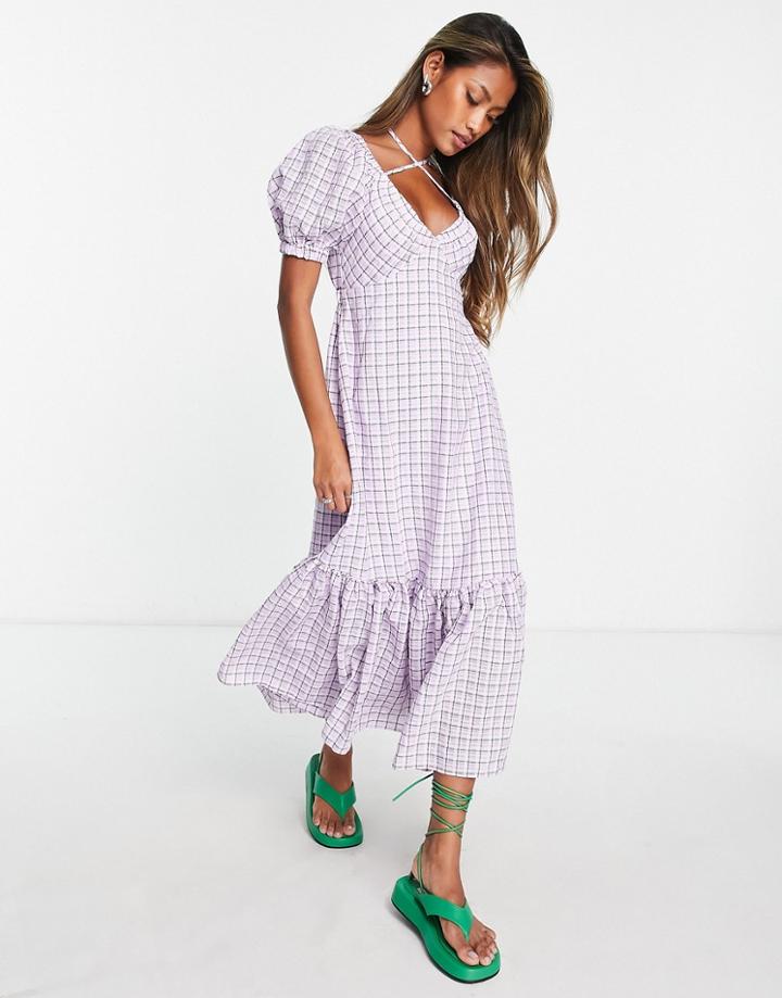 Topshop Textured Check Bust Cup Midi Dress In Lilac-purple