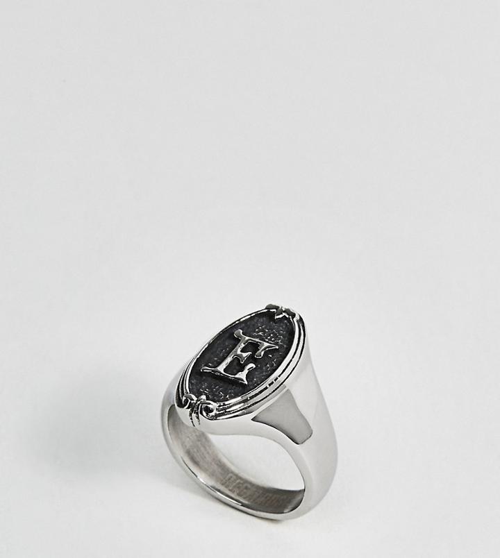 Regal Rose Gothic Framed E Initial Ring - Silver