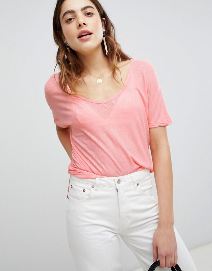 Brave Soul Rhonda Scoop Neck T Shirt - Pink