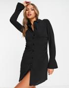Asos Design Fitted Mini Shirt Dress In Black