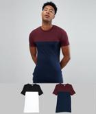 Asos Design Tall Muscle Fit T-shirt With Contrast Yoke 2 Pack Save - Multi