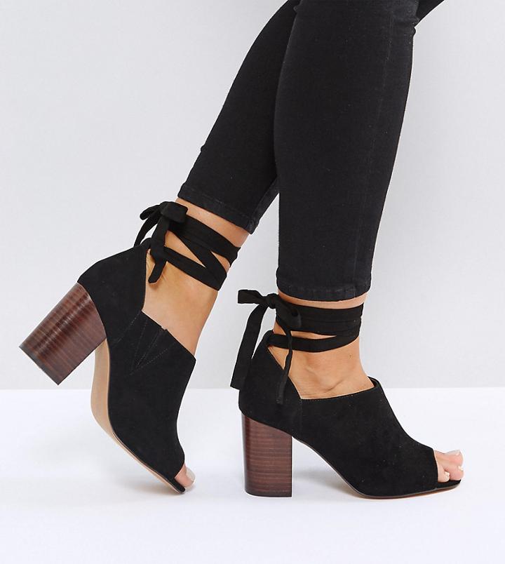 Asos Omen Wide Fit Tie Leg Heeled Shoes - Black