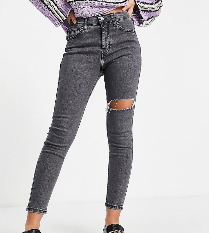 Topshop Petite Jamie Thigh Rip Jean In Dark Gray