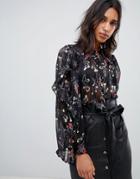 Sabina Musayev Printed Blouse With Ruffle Sleeve - Black