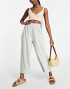 Asos Design Culotte Pant With Shirred Waist In Sage-green
