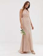 Asos Design Bridesmaid Pinny Bodice Maxi Dress With Fishtail Skirt - Gray