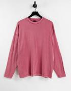 Asos Design Oversized Long Sleeve T-shirt In Red Organic Cotton Blend Acid Wash