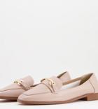 Asos Design Wide Fit Verity Loafer Flat Shoes With Trim In Blush-pink