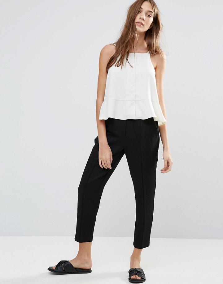Neon Rose Textured Piping Detail Pants - Black
