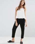Neon Rose Textured Piping Detail Pants - Black