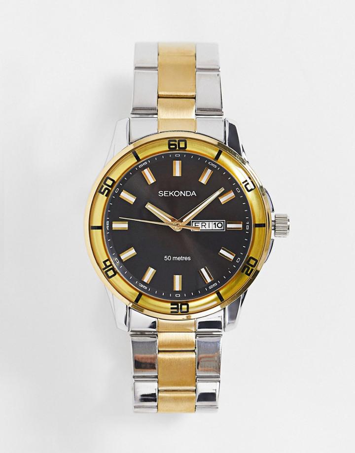 Sekonda Unisex Mix Metal Bracelet Watch With Black Dial In Multi
