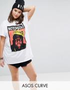 Asos Curve T-shirt In Super Oversized Fit With Notorious Big Print And Tipping - White