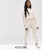 Asos Design Tall Tracksuit Cute Sweat / Basic Jogger With Tie With Contrast Binding - Beige