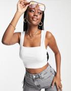 Asos Design Hourglass Crop Cami With Square Neck And Seam Detail In White