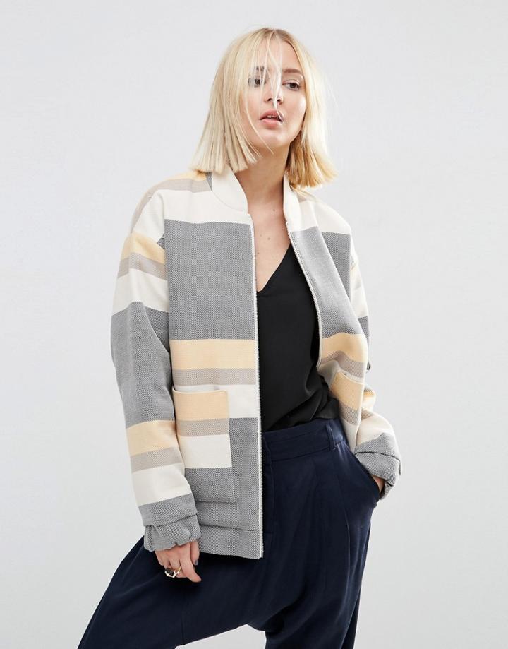 Asos White Stripe Bomber Jacket - Multi