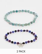 Reclaimed Vintage Inspired Unisex Bracelets With Butterfly Charm In Green And Purple-multi