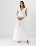 Club L Long Sleeve Lace Applique Wedding Dress-white