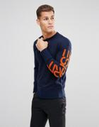 Esprit Recycled Sweat With Contrast Branded Sleeve - Navy