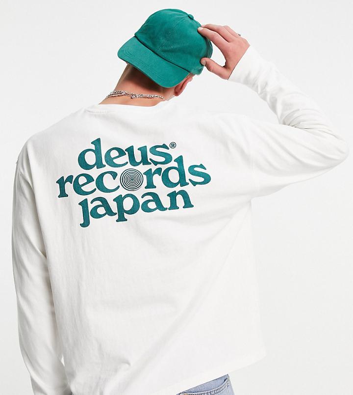 Deus Ex Machina Strata Heavyweight Back Print Long Sleeve Top In White Exclusive To Asos
