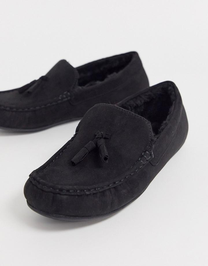 Asos Design Slippers In Black With Faux Fur Lining-gray