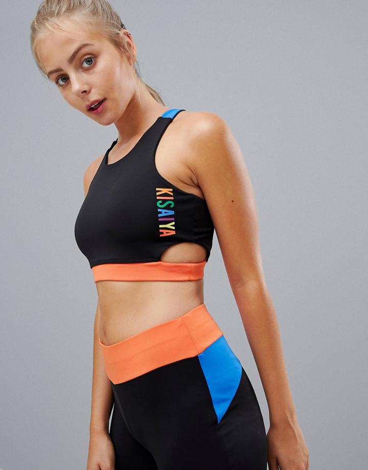 Kisaiya Front Cut Out Color Pop Crop Top - Black