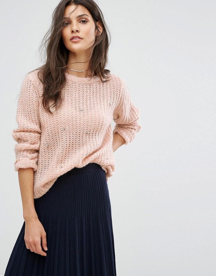 Suncoo Scatter Embellished Knit Sweater - Cream