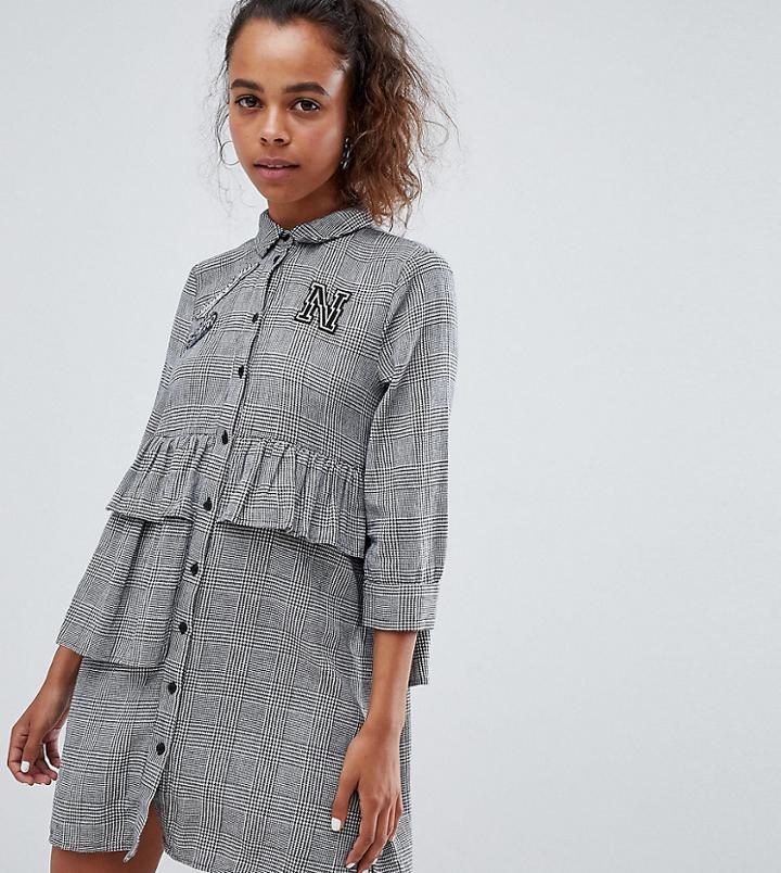 Noisy May Petite Ruffle Shirt Dress-multi