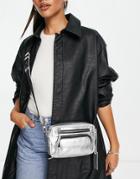 Topshop Leather Crossbody In Silver-black