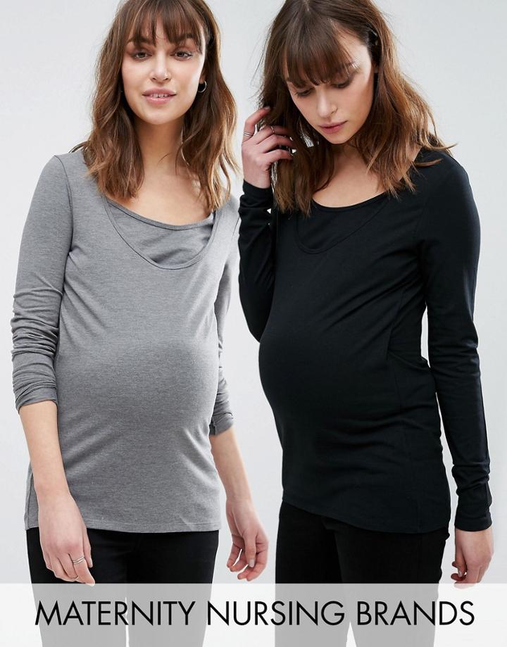 Mama. Licious Mix 2 Pack Nursing Long Sleeve Jersey Top - Multi