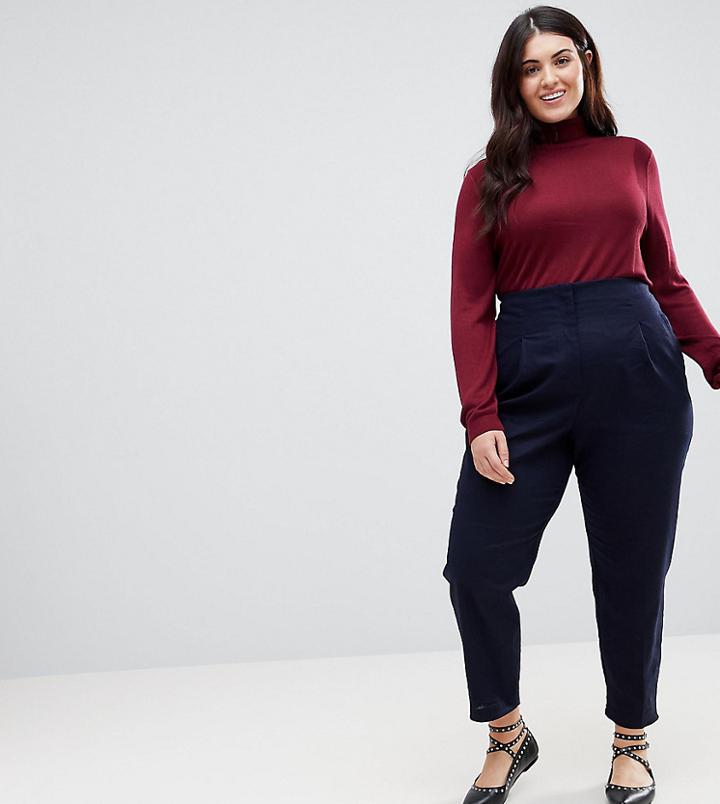 Asos Curve Tailored Clean High Waist Linen Peg Pants - Navy