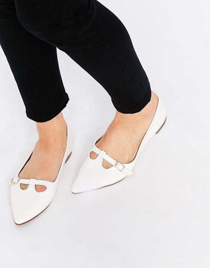 London Rebel Tbar Point Flat Shoes - White