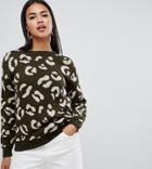Boohoo Exclusive Leopard Sweater In Khaki - Green