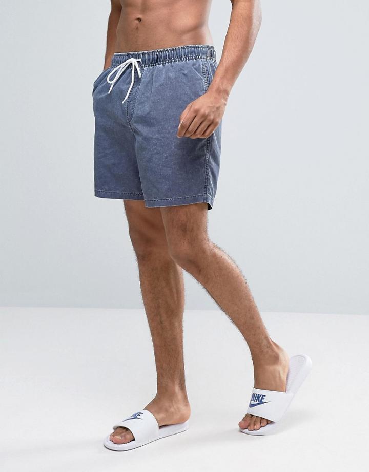Asos Swim Shorts In Navy Acid Wash Mid Length - Navy