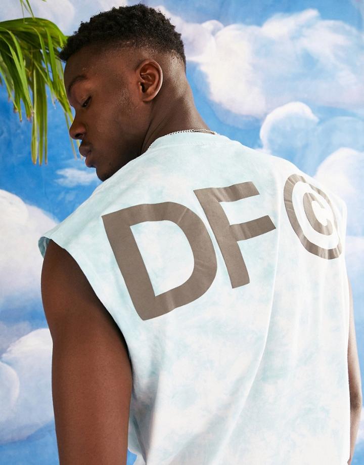 Asos Dark Future Oversized Tank Top With Puff Prints In Blue Wash