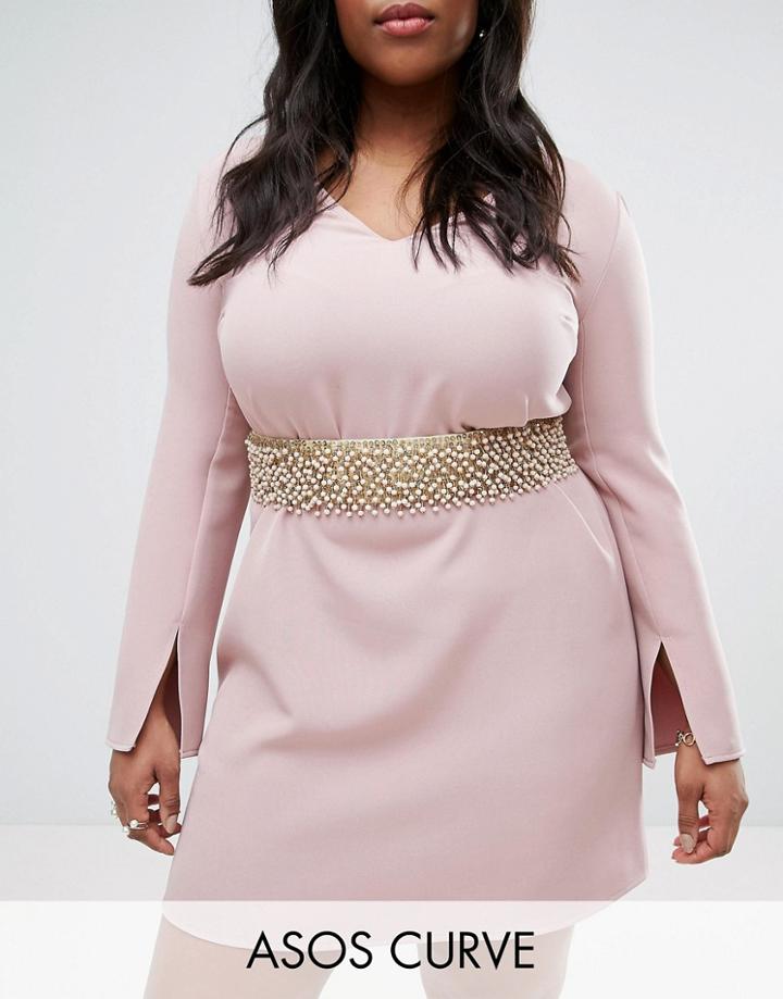 Asos Curve Embellished Waist Belt - Cream