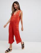 Asos Design Sleeveless V Neck Minimal Jumpsuit With Pockets-orange