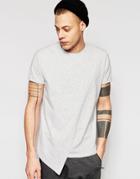 Asos Super Longline T-shirt In Fabric Interest With Mock Hem Extender - Light Gray Marl