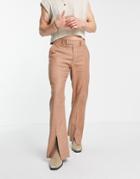 Asos Design Smart Linen Mix Flared Pants In Brown Fine Stripe