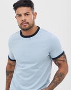 Asos Design Organic T-shirt In Blue With Navy Contrast Ringer - Blue